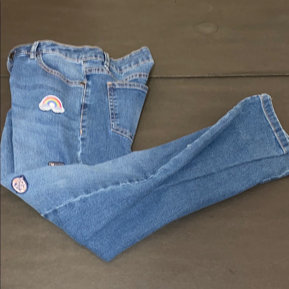 Basic Editions Size 14 Skinny Blue Jeans with Playful Patch’s